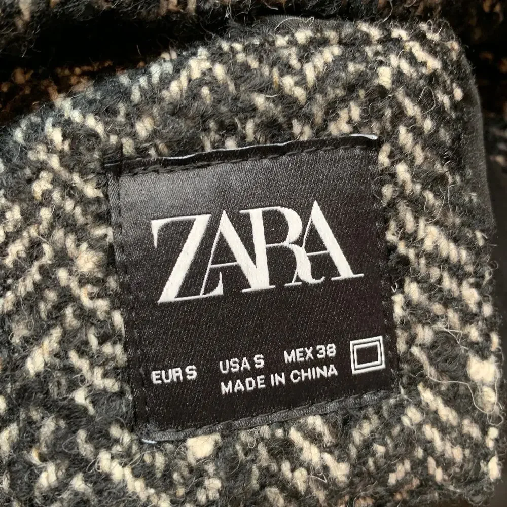 ZARA Bomber Jacket Women Medium Black Gray Zip Tweed Lined Classic - Picture 4 of 13